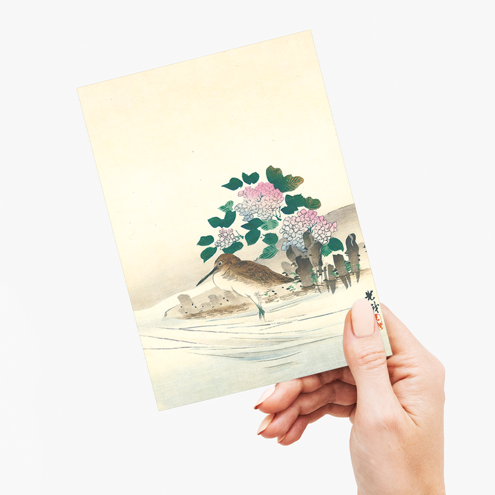 Water Bird and Hydrangea By Koga Iijima - Greeting Card