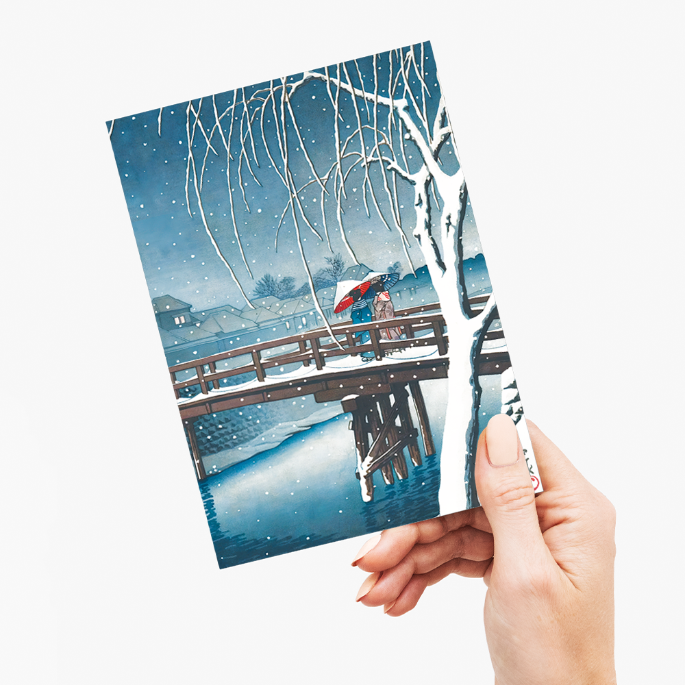 Evening Snow, Edo River By Kawase Hasui - Greeting Card