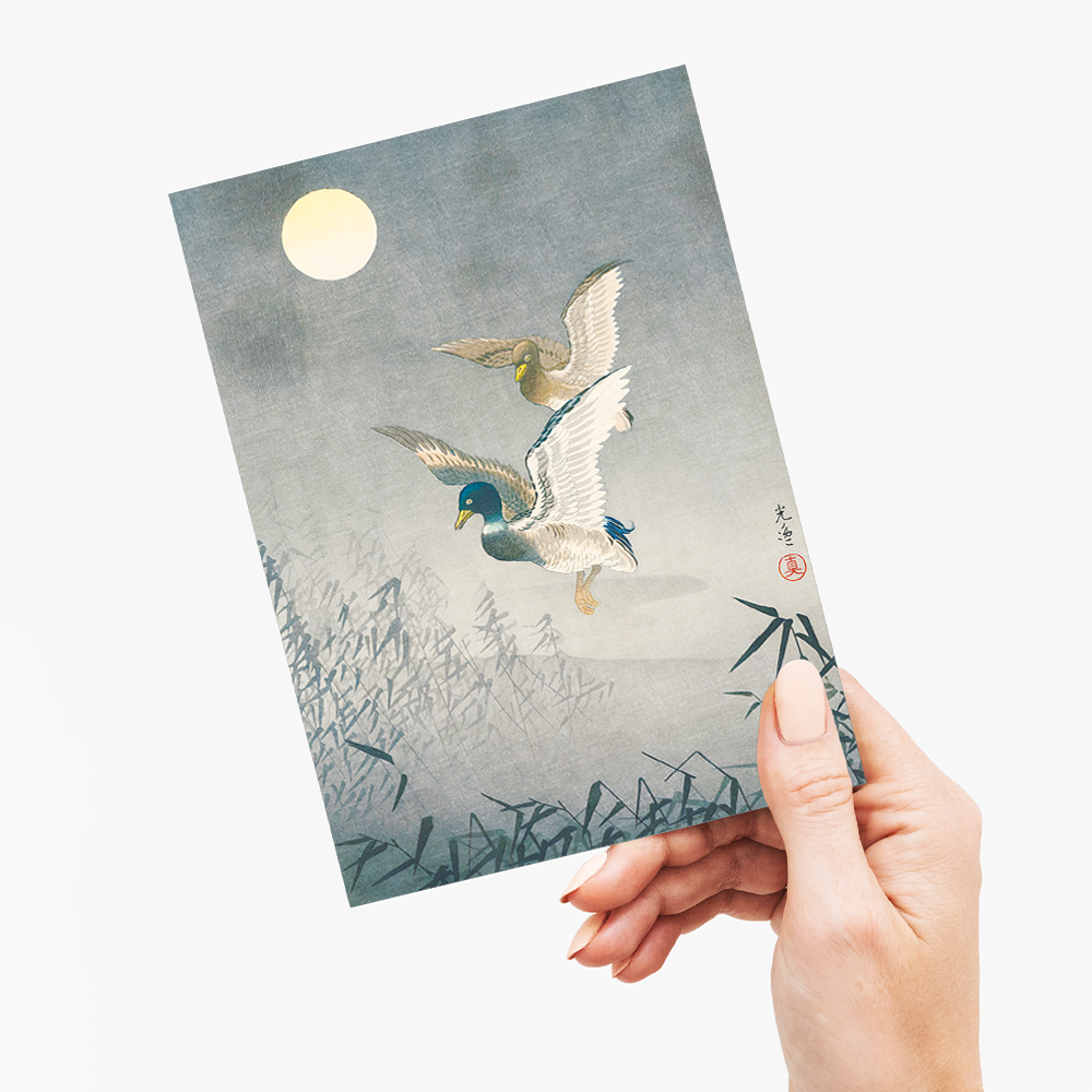 Ducks under the Full Moon By Koitsu Tsuchiya - Greeting Card