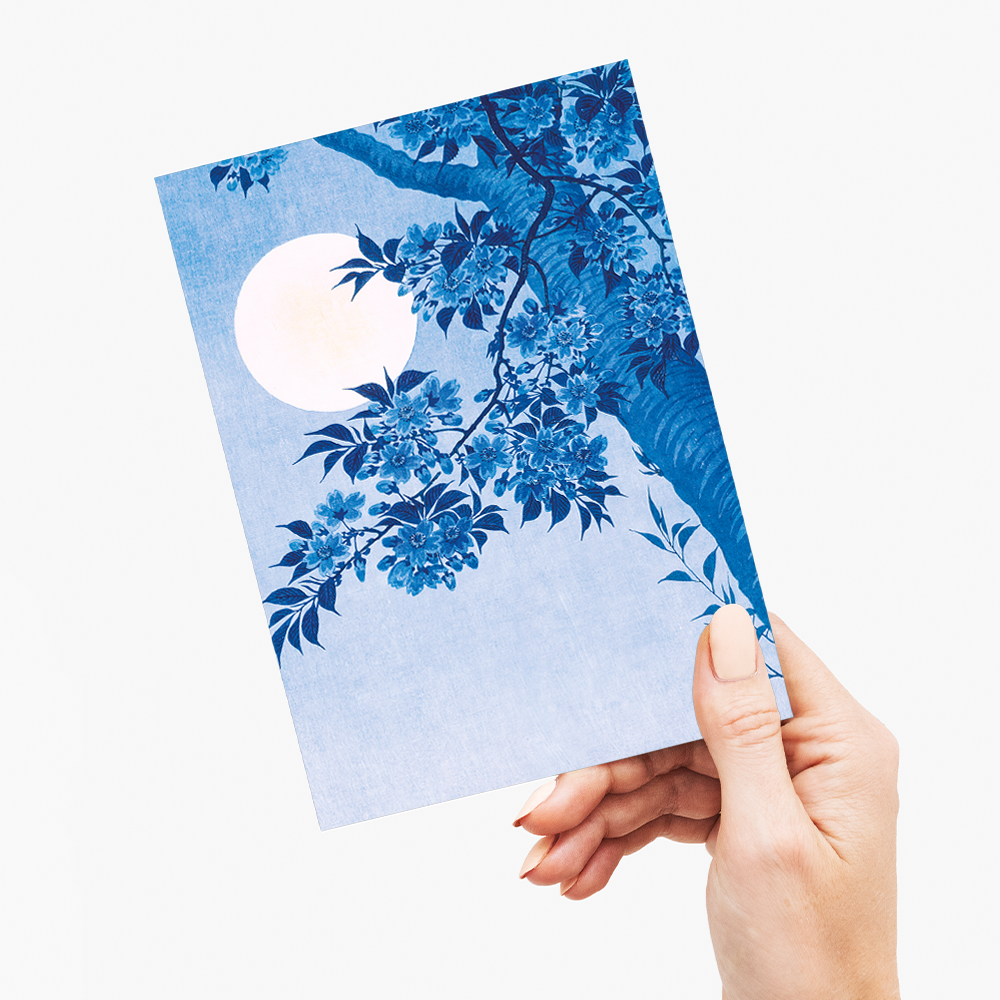 Blossoming Cherry on a Moonlit Night By Ohara Koson - Greeting Card