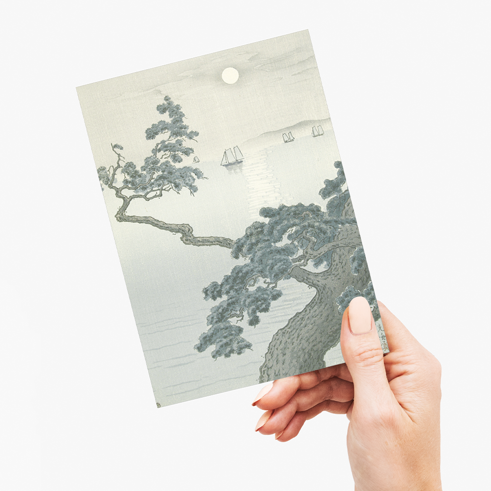 Full Moon at Akashi Beach By Tsuchiya Koitsu - Greeting Card
