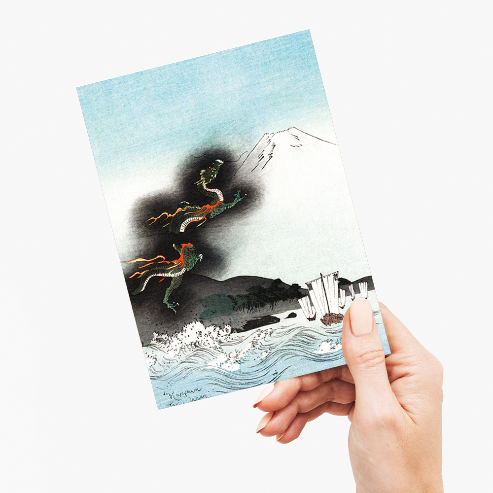 Dragon Rising Over Mount Fuji - Greeting Card