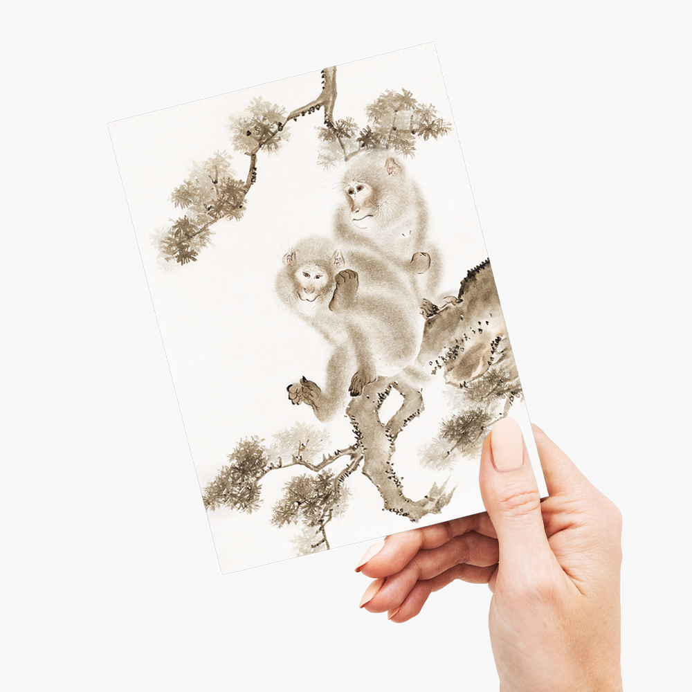Japanese monkeys By Mori Sosen - Greeting Card