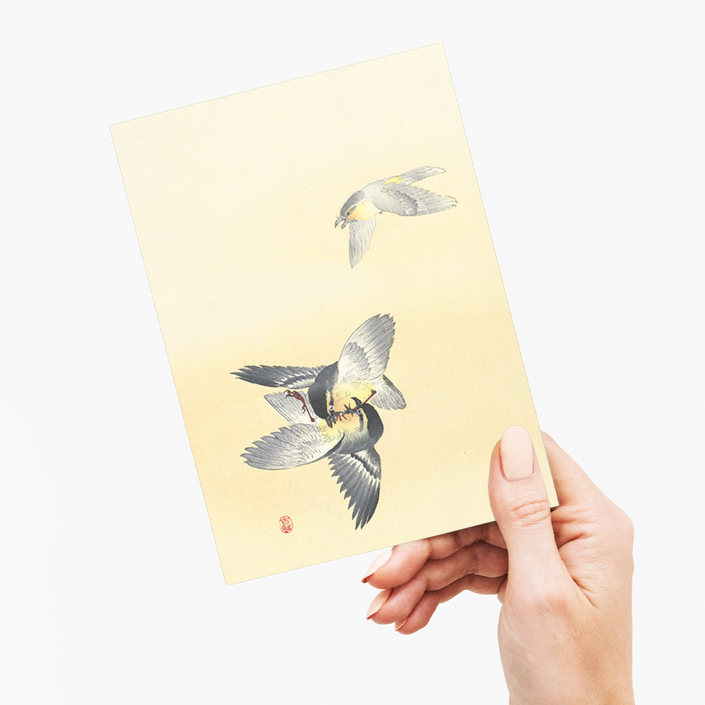 Two fighting birds By Ohara Koson - Greeting Card