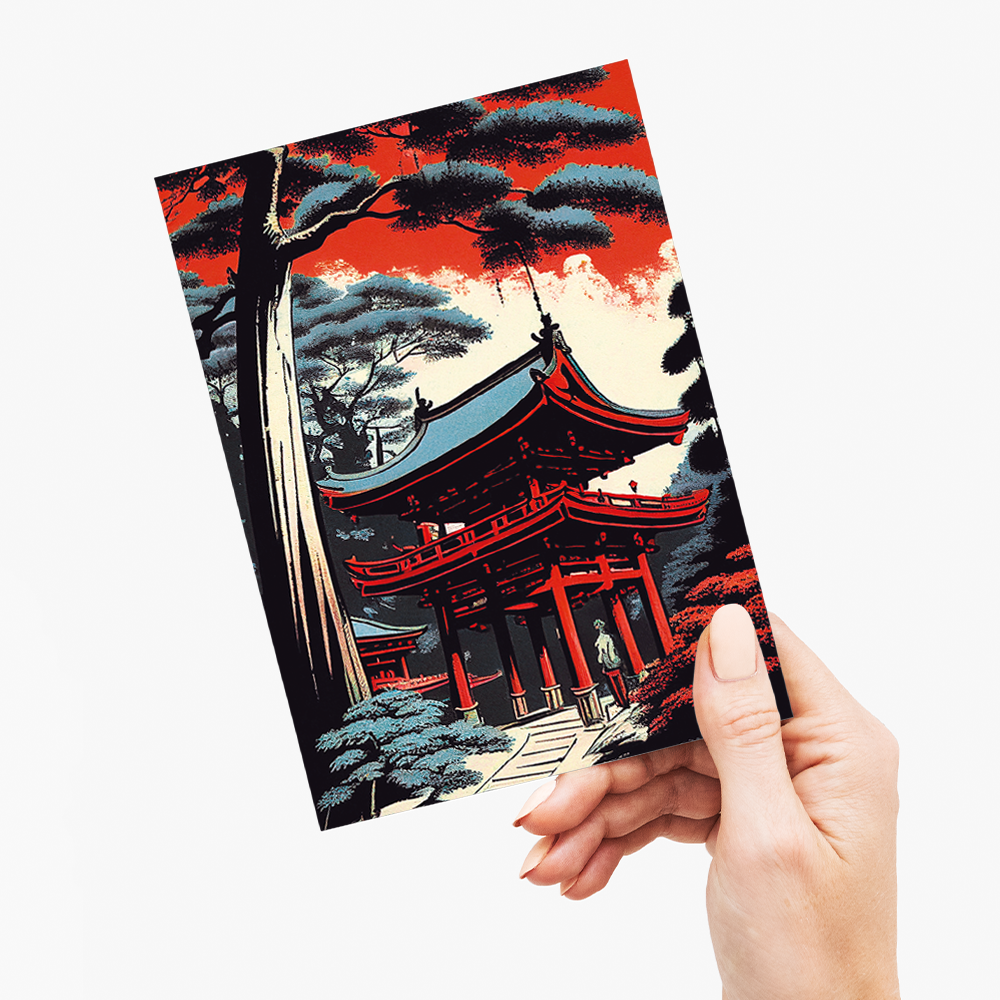 A Red shrine at dusk - Greeting Card