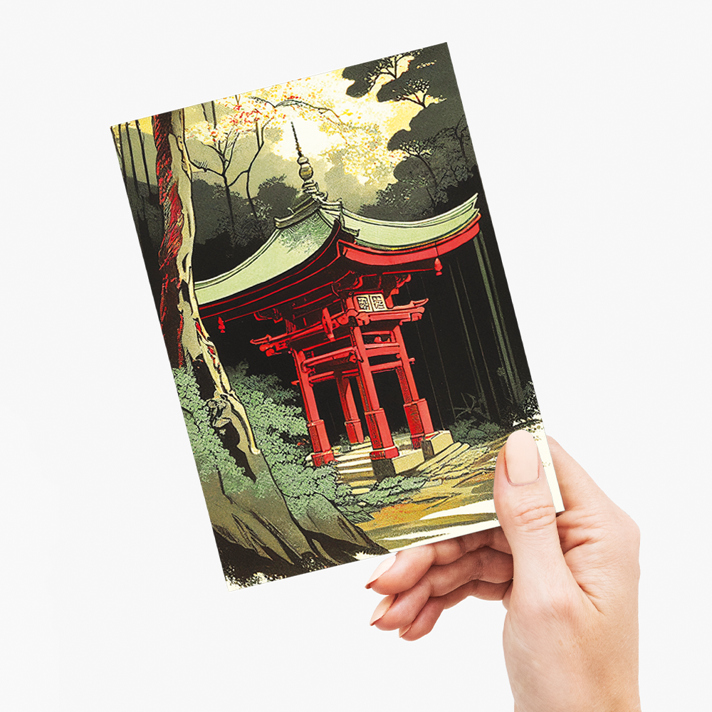 Red shrine in the forest - Greeting Card