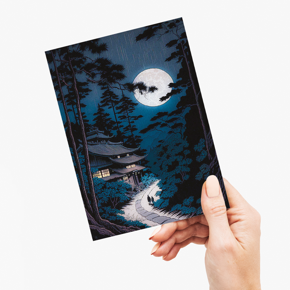 Japanese house in the night - Greeting Card