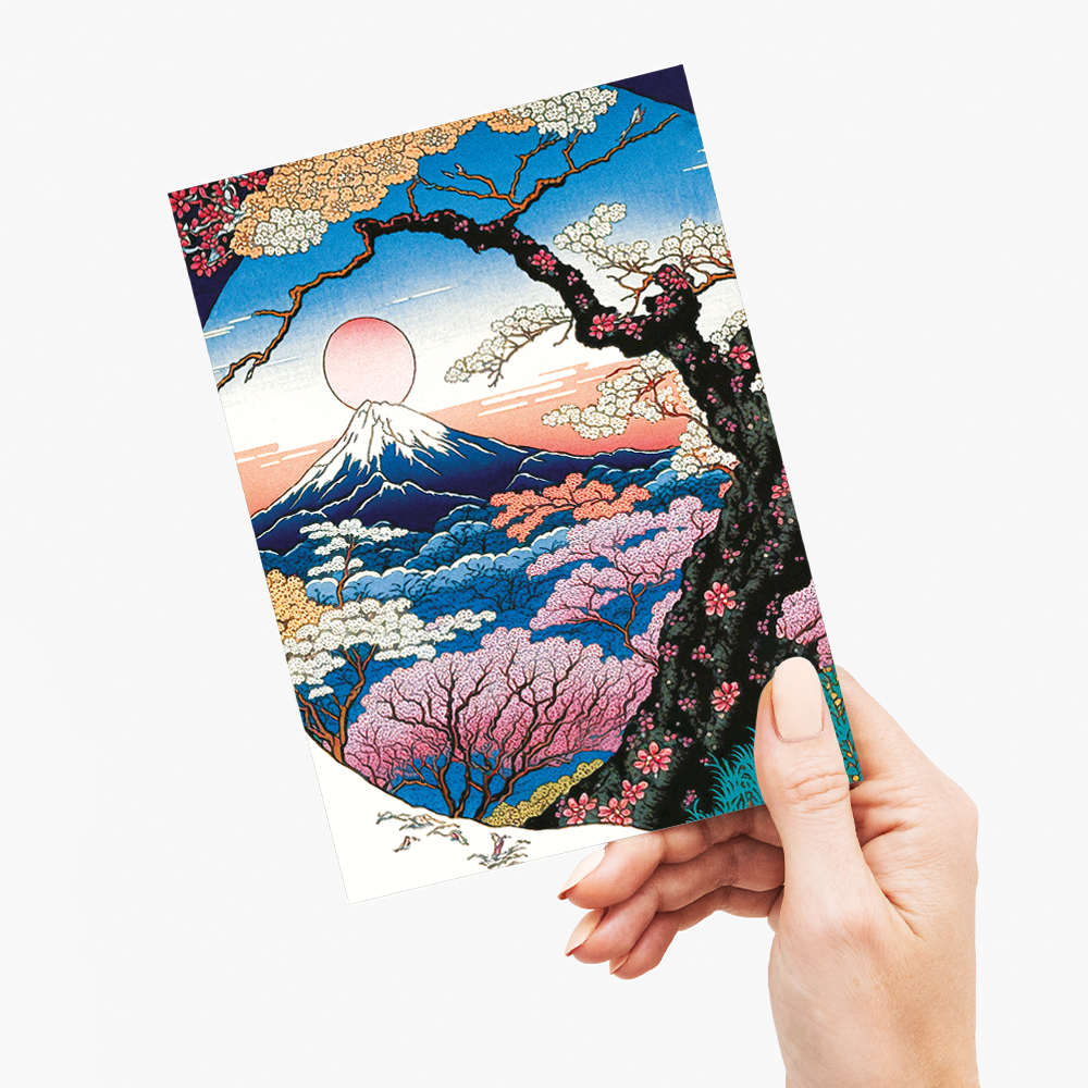 Colorful trees with mount fuji - Greeting Card