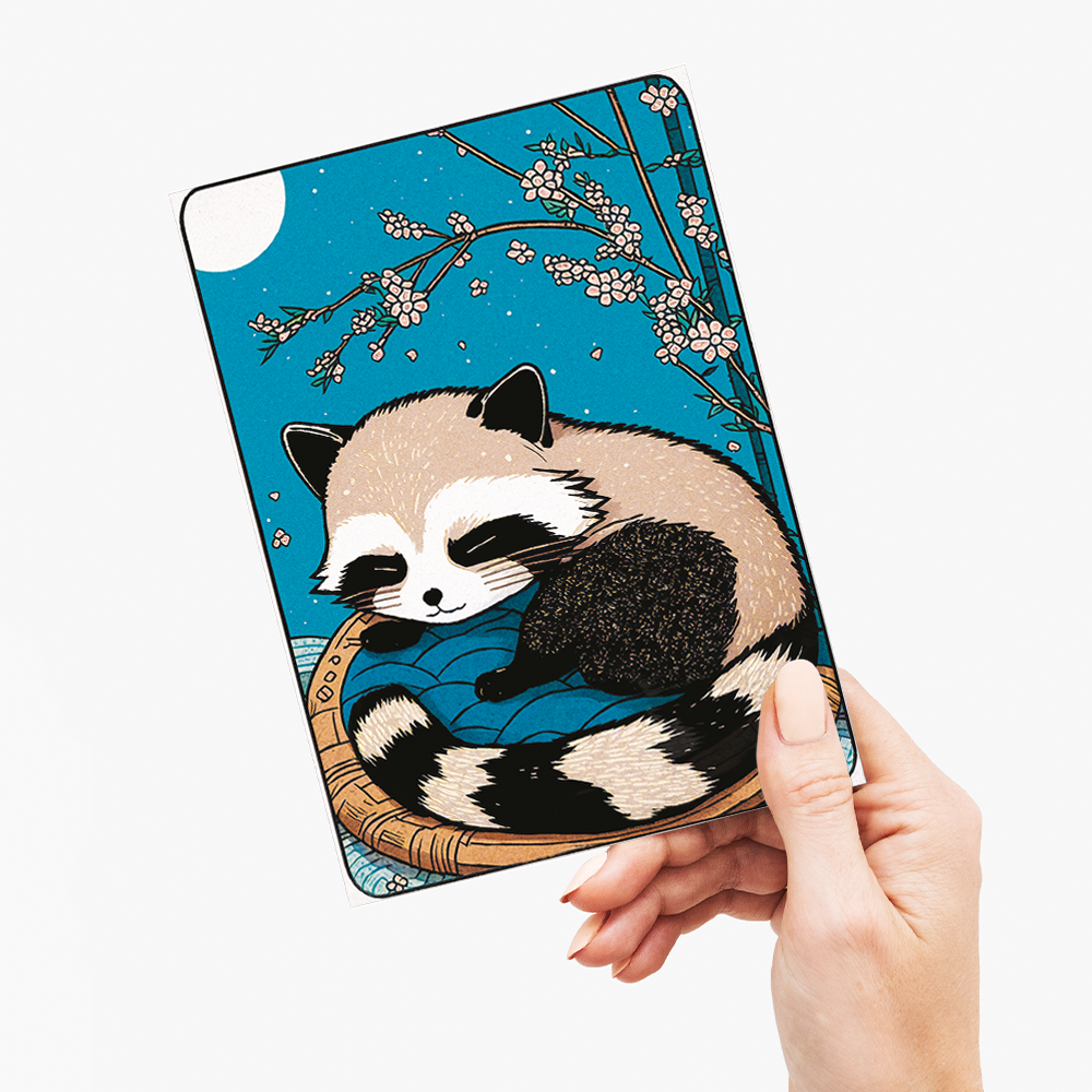 little sleeping baby racoon - Greeting Card