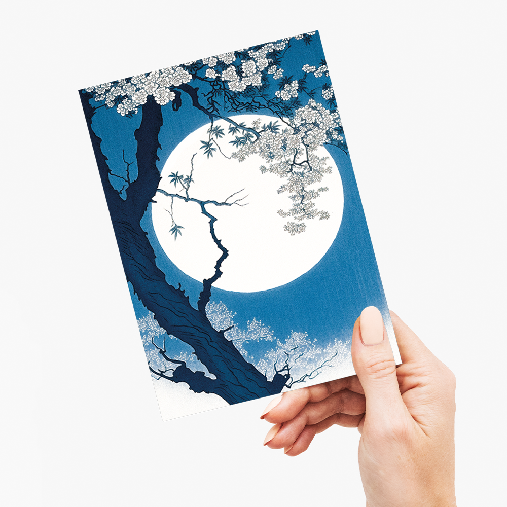 Cherry blossoms on a Moonlit Night - Greeting Card
