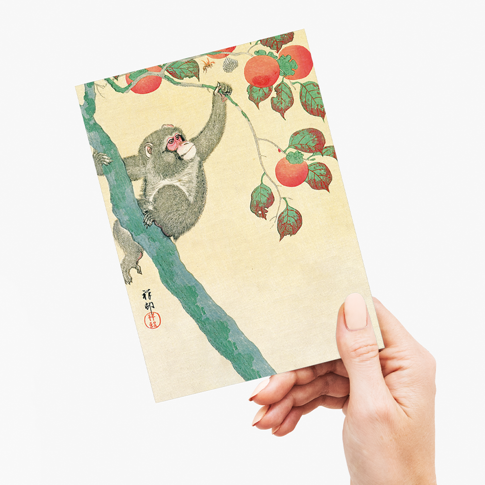 Monkey in a Persimmon Tree By Ohara Koson - Greeting Card