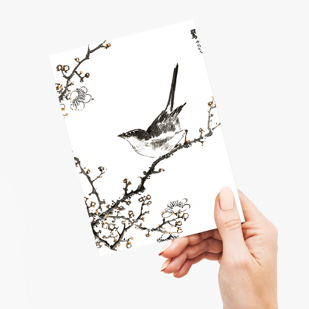 Bush-warbler and White Plum Tree By Numata Kashu - Greeting Card