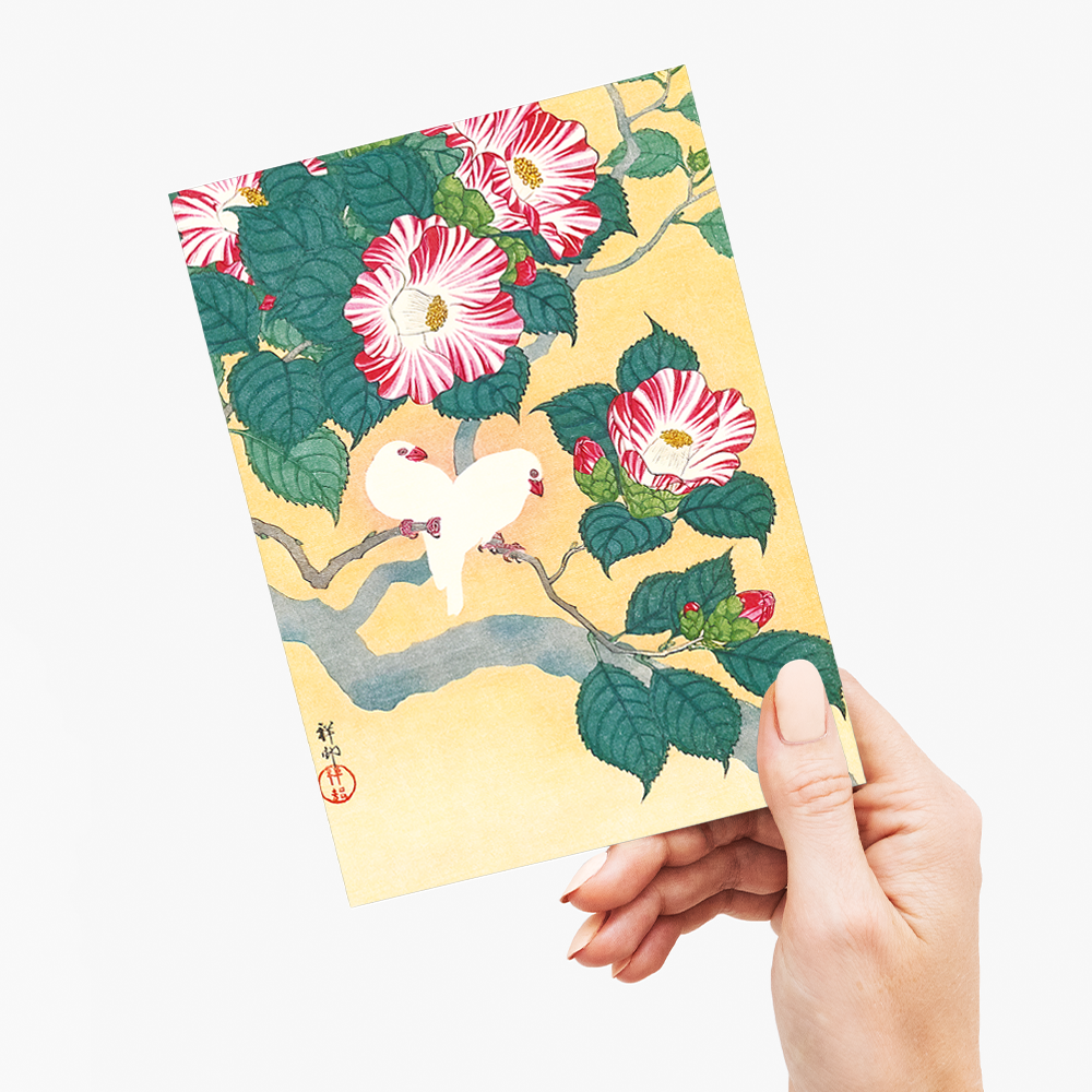 Camellia and Rice Birds By Ohara Koson - Greeting Card