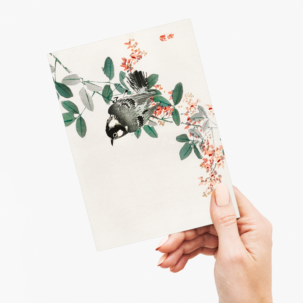 Black-capped chickadee by Kōno Bairei - Greeting Card