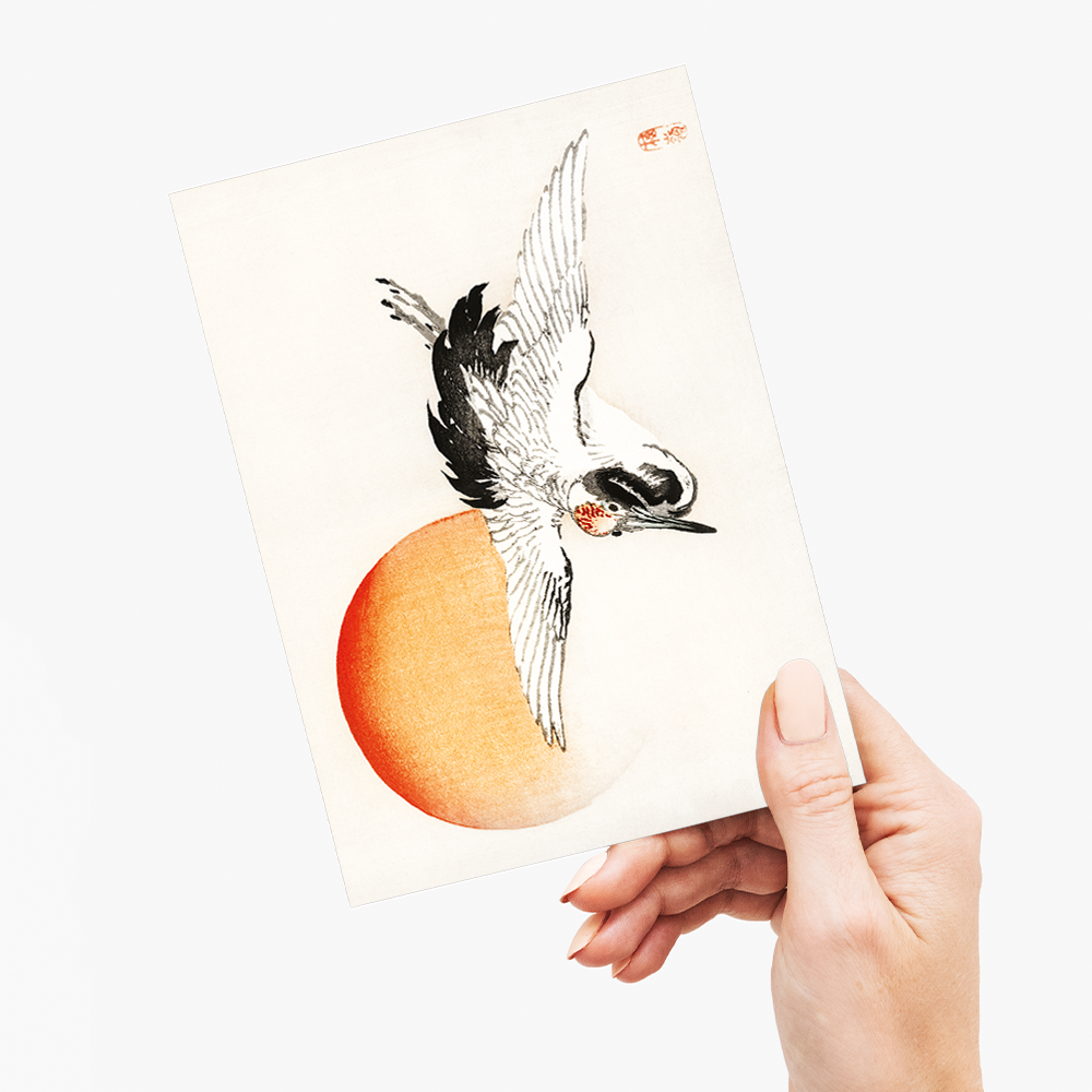 Flying crane by Kōno Bairei - Greeting Card