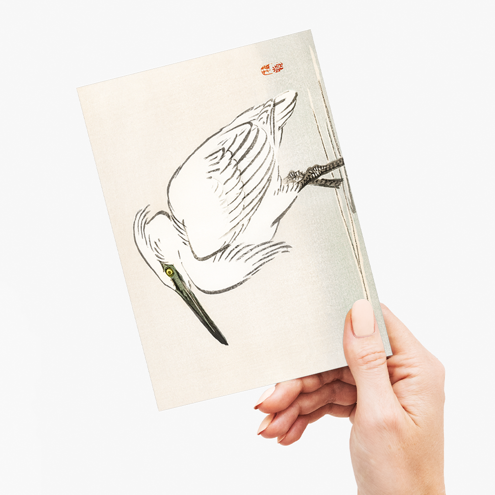 Snowy egret by Kōno Bairei - Greeting Card