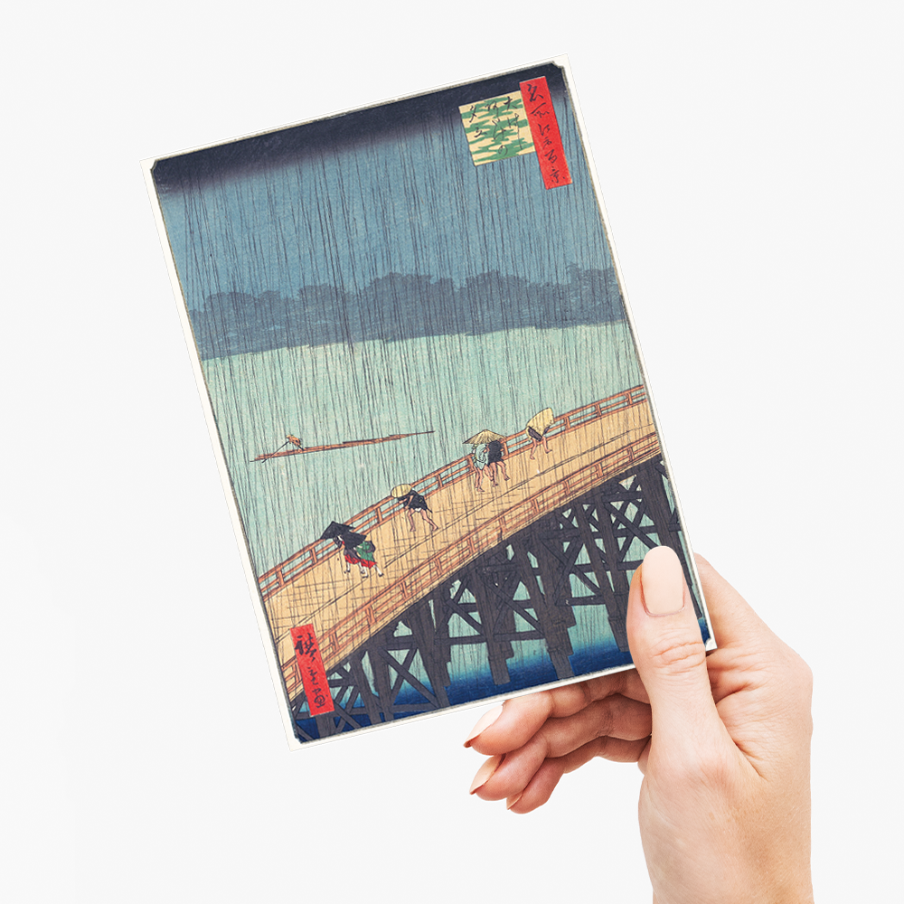 Sudden Shower over Shin-Ōhashi Bridge and Atake By Utagawa Hiroshige - Greeting Card