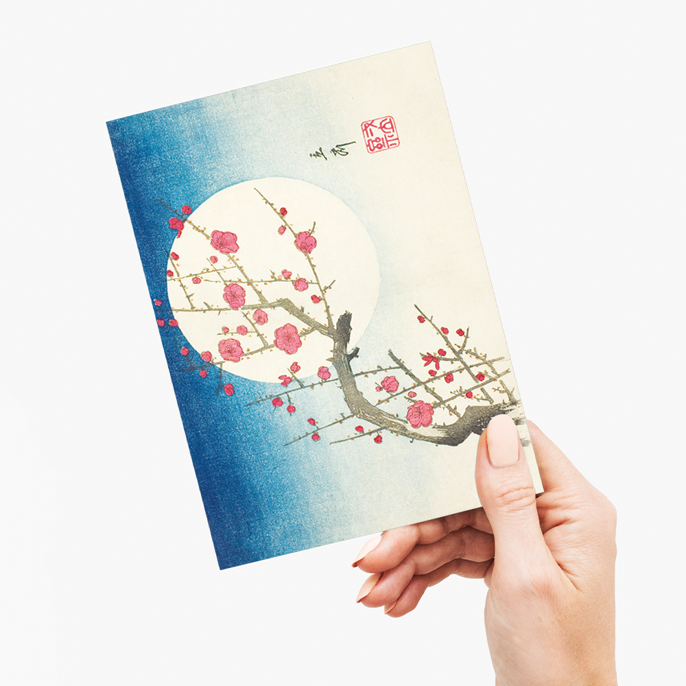 A Red Plum Branch against the Summer Moon By Hiroshige - Greeting Card