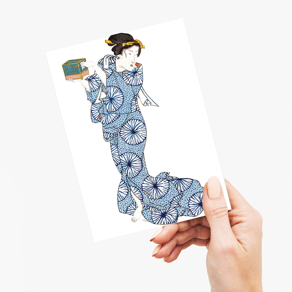 Japanese woman With little box By Keisai Eisen - Greeting Card