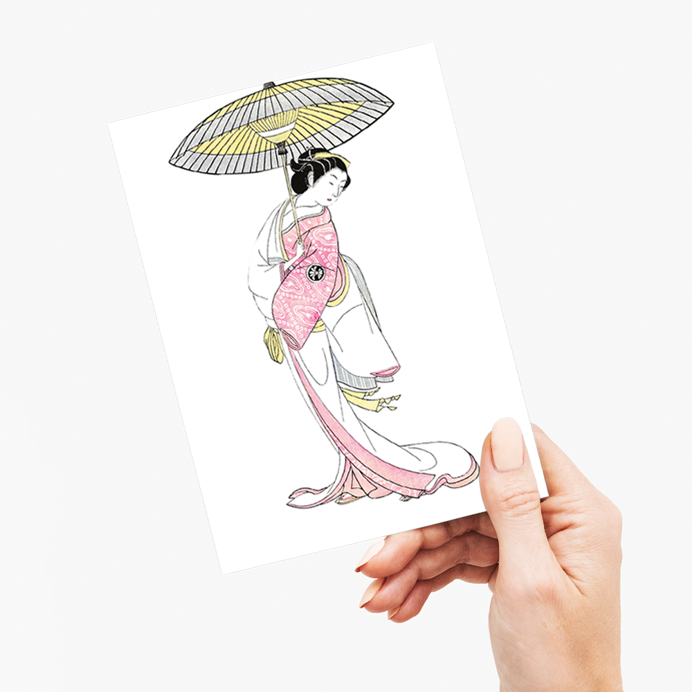 Japanese woman with umbrella By Segawa kikunojō - Greeting Card