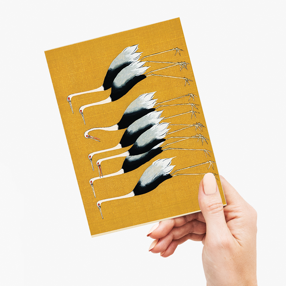 Flock of beautiful Japanese red crown crane by Ogata Korin - Greeting Card