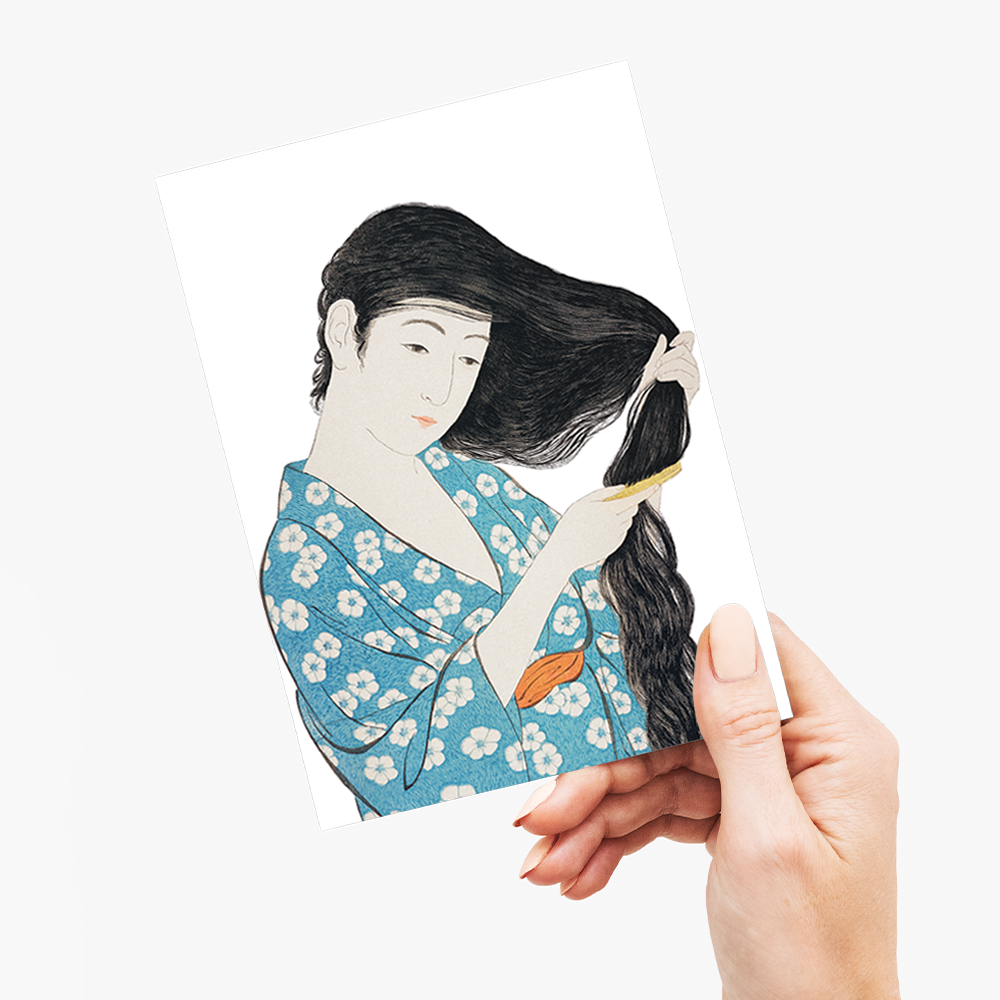 Woman Combing Her Hair (Cutout) by Goyō Hashiguchi - Greeting Card