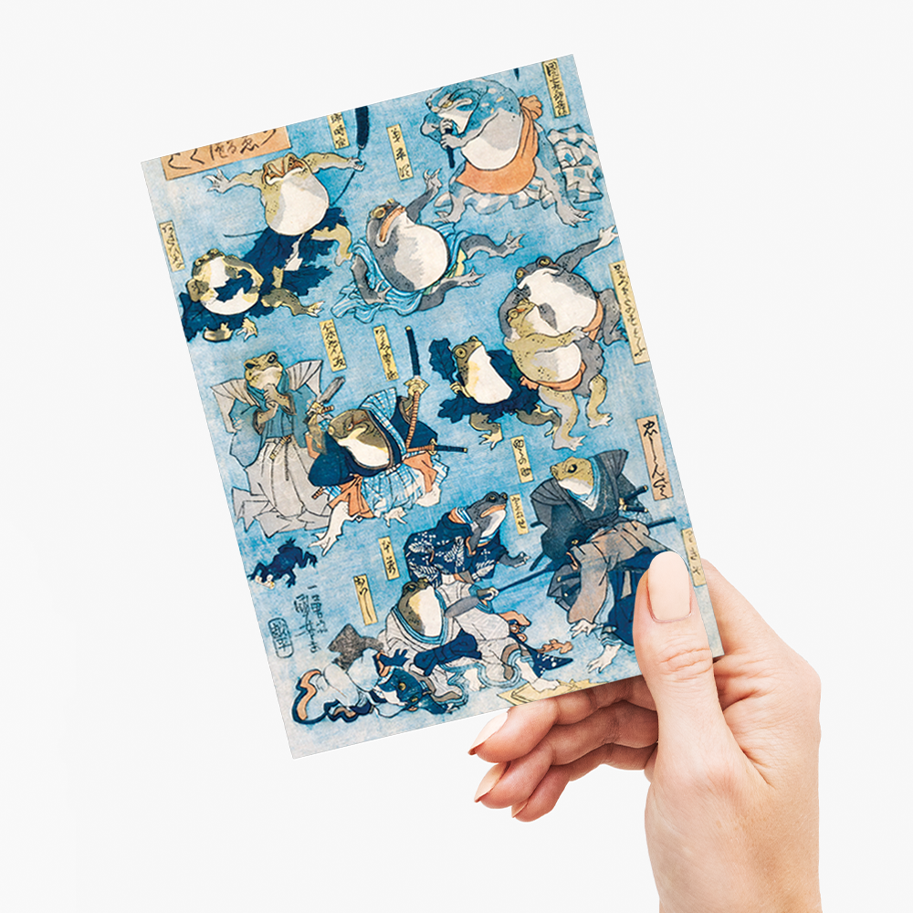 Famous Heroes of the Kabuki Stage Played by Frogs by Utagawa Kuniyoshi - Greeting Card