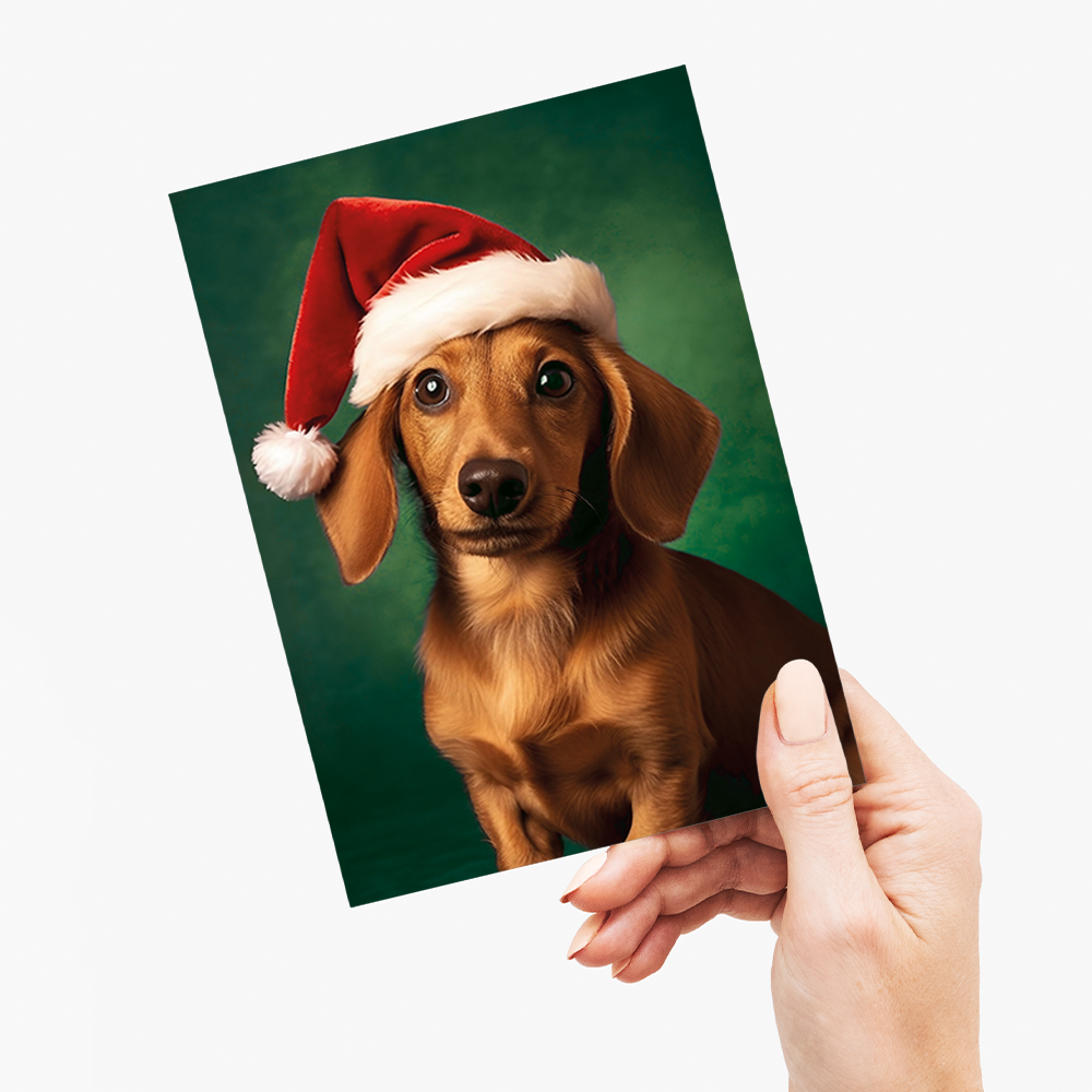 Dachshund Santa hat - Greeting Card