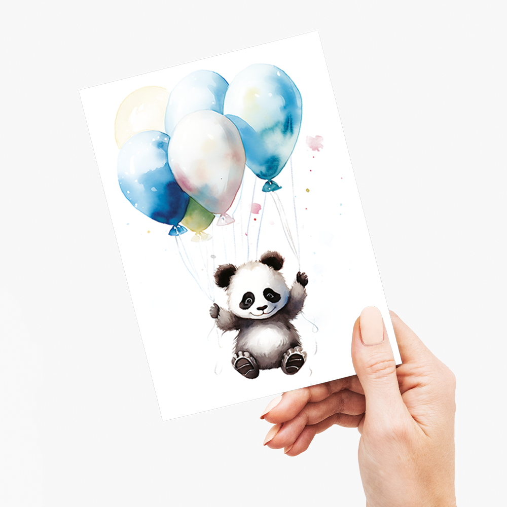Panda floating with balloons - Greeting Card