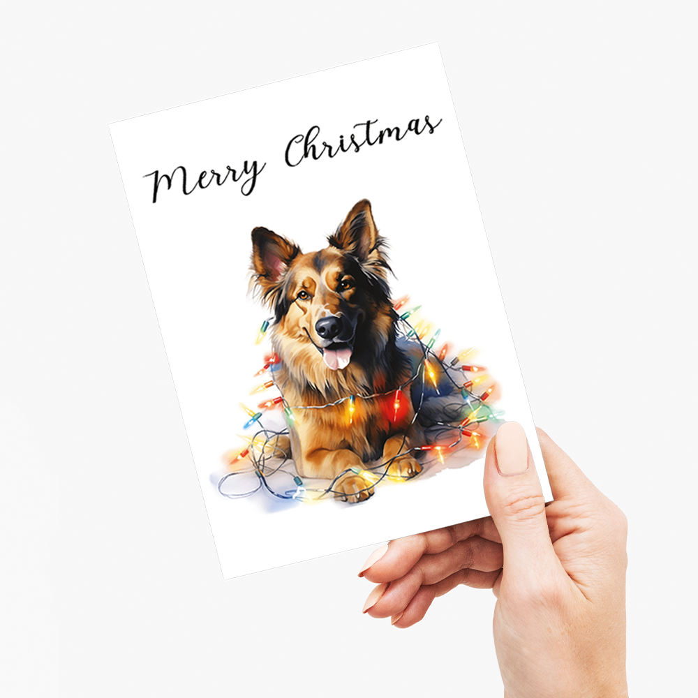 Golden retriever wearing antlers - Greeting Card