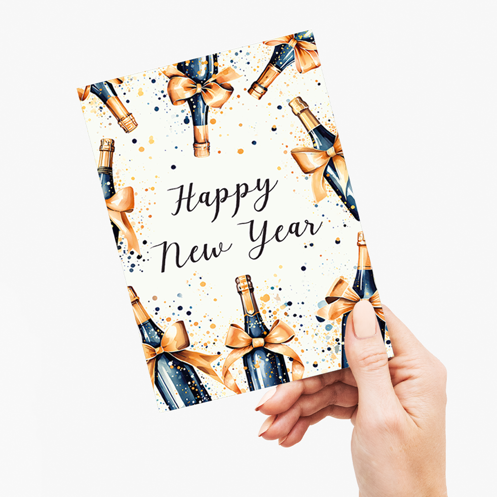 Happy New Year Champagne bottles - Greeting Card
