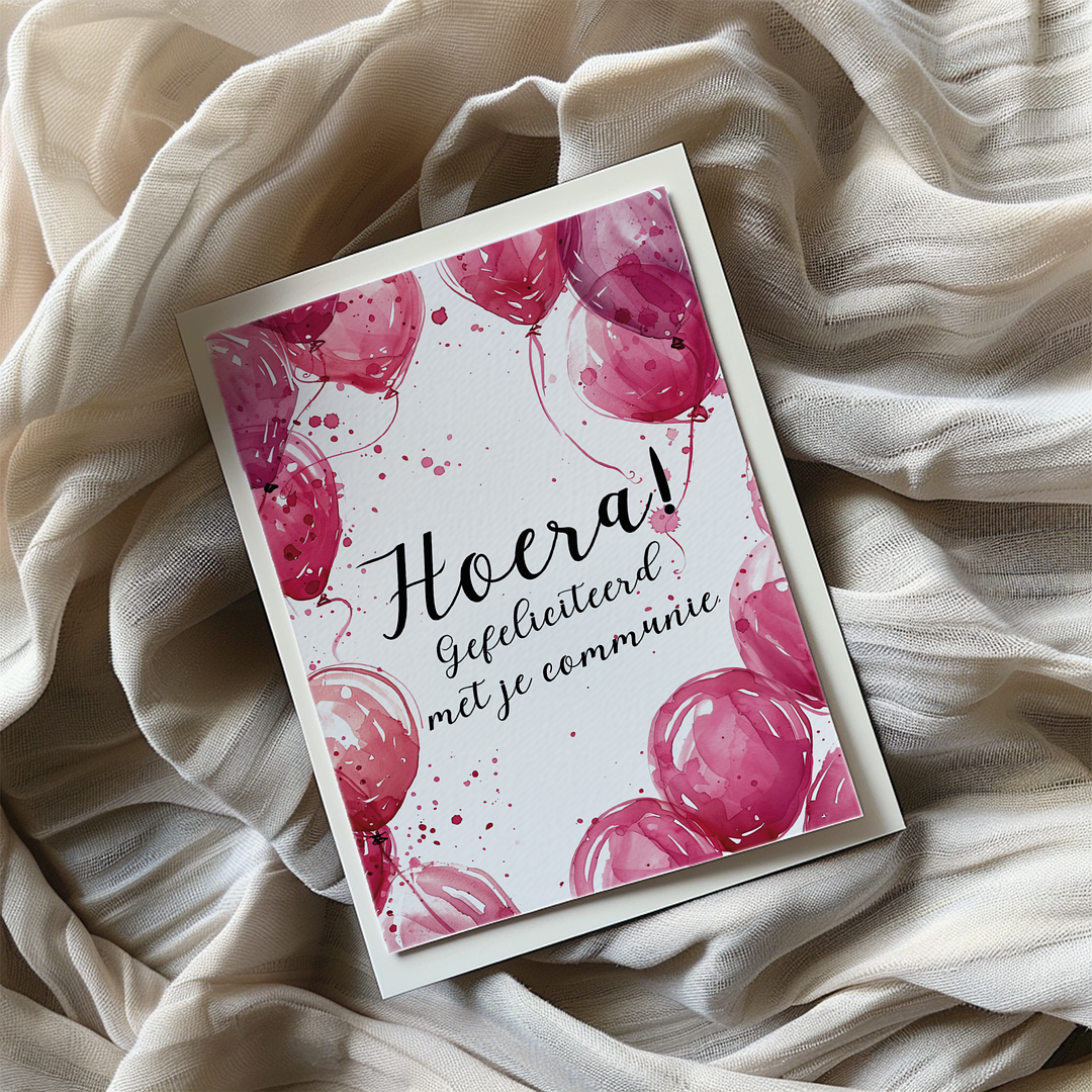 Hoera! Je communie (Pink) - Greeting Card