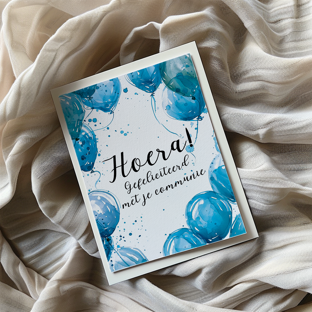 Hoera! Je communie (blue) - Greeting Card