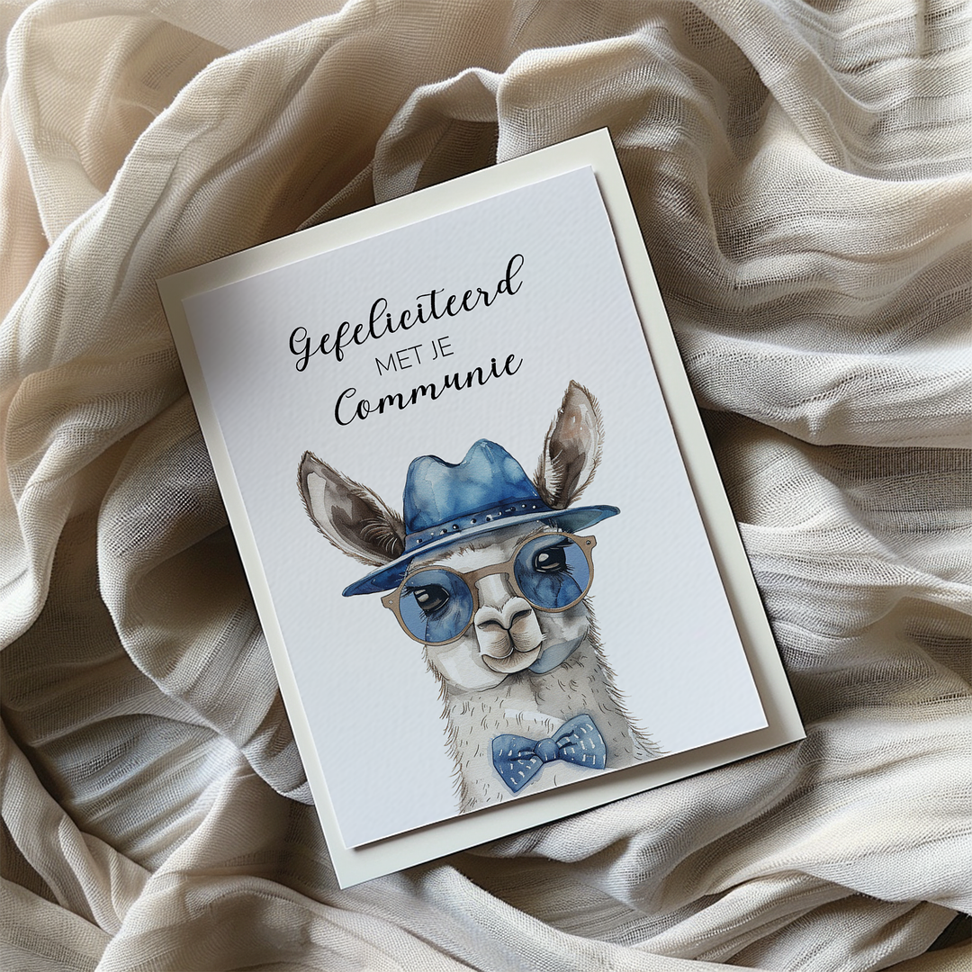 Gefeliciteerd communie (Blue Lama) - Greeting Card