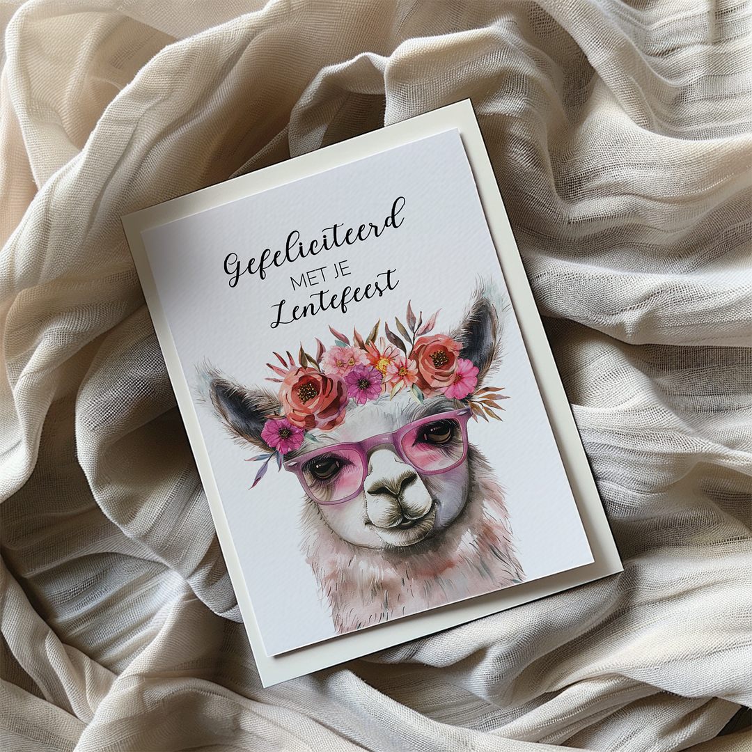 Gefeliciteerd lentefeest (Pink Lama) - Greeting Card