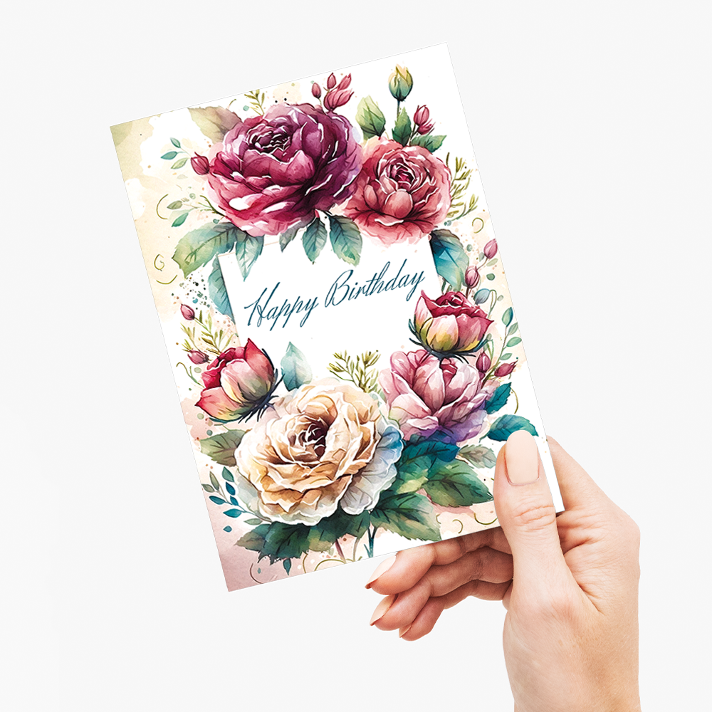Happy Birthday Pink Roses - Wenskaart