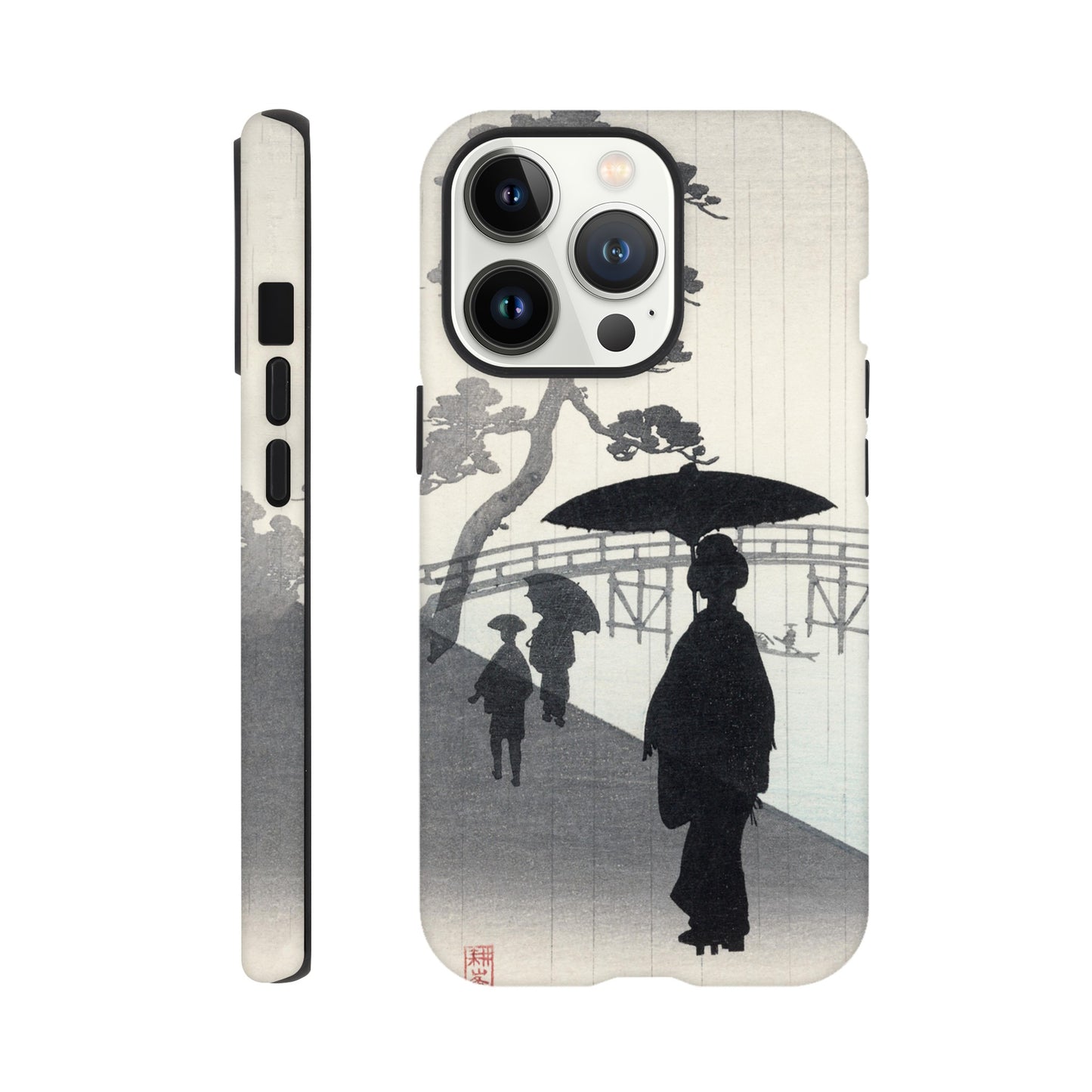Geisha with umbrella silhouette woodblock - Phone Case Sturdy