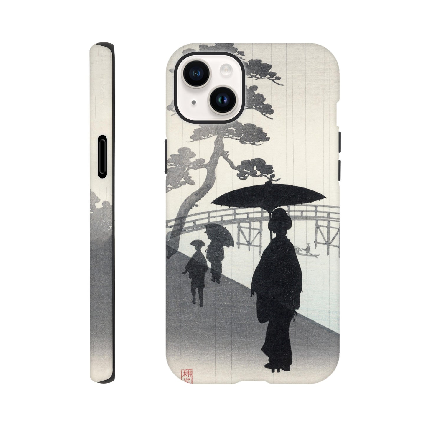 Geisha with umbrella silhouette woodblock - Phone Case Sturdy