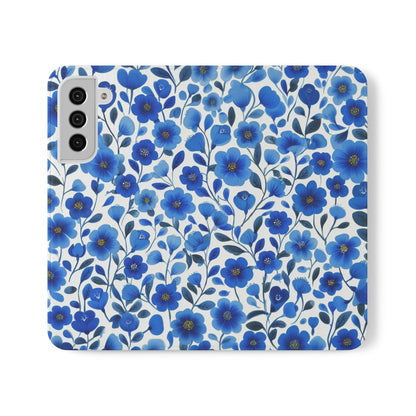 Blue Floral Pattern Flip Cases for Phones, Elegant Phone Wallet, Gift for Her, Stylish Phone Covers, Mother's Day Gift, Business Card Holder