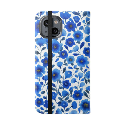 Blue Floral Pattern Flip Cases for Phones, Elegant Phone Wallet, Gift for Her, Stylish Phone Covers, Mother's Day Gift, Business Card Holder