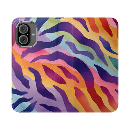 Colorful Zebra Print Phone Flip Case, Stylish Wallet Cover, Unique Mobile Accessory, Ideal Gift for Him/Her, Birthday/Anniversary Present