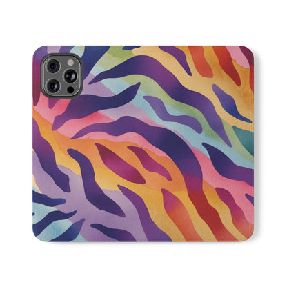 Colorful Zebra Print Phone Flip Case, Stylish Wallet Cover, Unique Mobile Accessory, Ideal Gift for Him/Her, Birthday/Anniversary Present