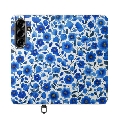Blue Floral Pattern Flip Cases for Phones, Elegant Phone Wallet, Gift for Her, Stylish Phone Covers, Mother's Day Gift, Business Card Holder