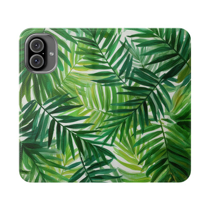 Tropical Leaf Flip Case for Phones, Eco-Friendly Phone Cover, Stylish Wallet Case, Perfect Gift for Nature Lovers, Spring/Summer Accessory