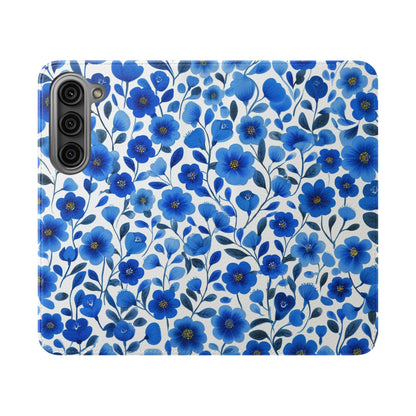 Blue Floral Pattern Flip Cases for Phones, Elegant Phone Wallet, Gift for Her, Stylish Phone Covers, Mother's Day Gift, Business Card Holder