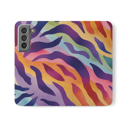 Colorful Zebra Print Phone Flip Case, Stylish Wallet Cover, Unique Mobile Accessory, Ideal Gift for Him/Her, Birthday/Anniversary Present
