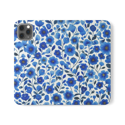 Blue Floral Pattern Flip Cases for Phones, Elegant Phone Wallet, Gift for Her, Stylish Phone Covers, Mother's Day Gift, Business Card Holder
