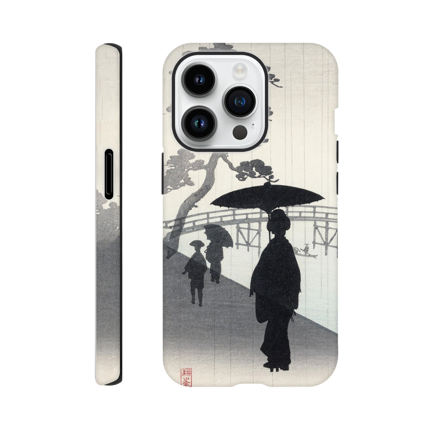 Geisha with umbrella silhouette woodblock - Phone Case Sturdy