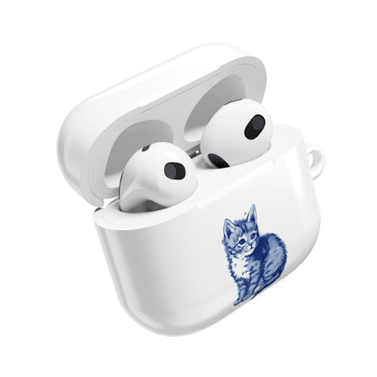 Dutch delft tile illustration of a little kitten AirPod Case Cover, Cute Pet Accessory, Trendy Tech Gift, Personalized Earbud Holder, Cat Lover Present, Feline Decor