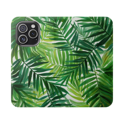 Tropical Leaf Flip Case for Phones, Eco-Friendly Phone Cover, Stylish Wallet Case, Perfect Gift for Nature Lovers, Spring/Summer Accessory